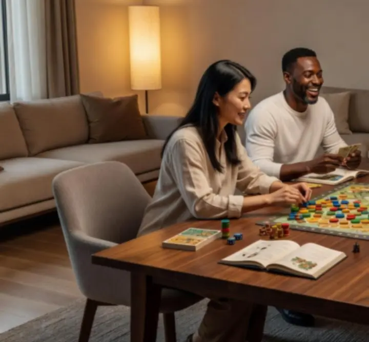 Letisztult, hangulatos fényekkel megvilágított társasági tér a Citadeleven HU-ban.