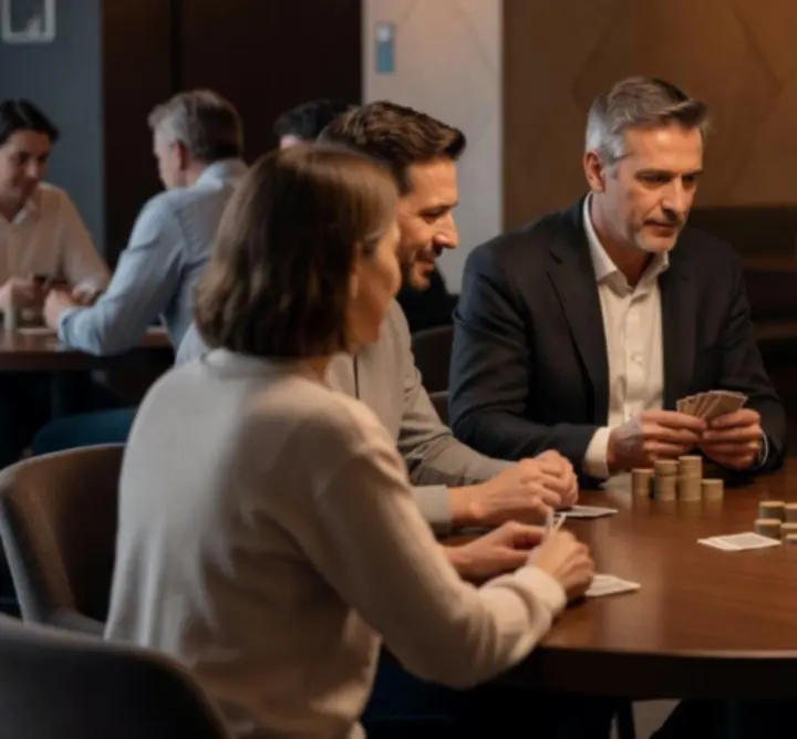 Offline pókerasztalnál játszó társaság a Citadeleven HU helyszínen.